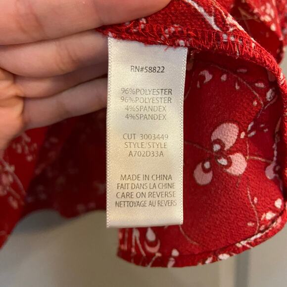 Max Studio Women's Size XL Red Floral Printed Smocked Peasant Square Neck Blouse - Picture 6 of 7